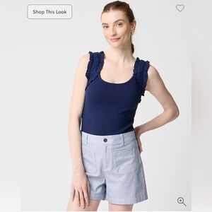 NWT J. Crew Ruched Strap Ribbed Tank Top Medium Navy Blue